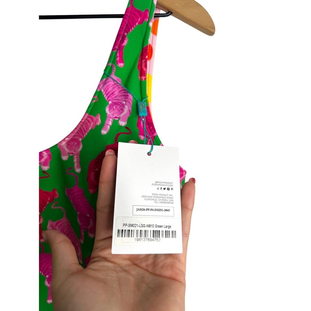 Posh Peanut One Piece Reversible Swimsuit Green Pink Tiger Abstract NWT Scoop - Picture 7 of 11